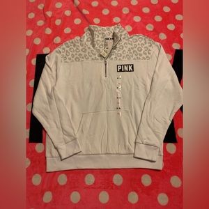 VS Pink cheetah white half zip nwt